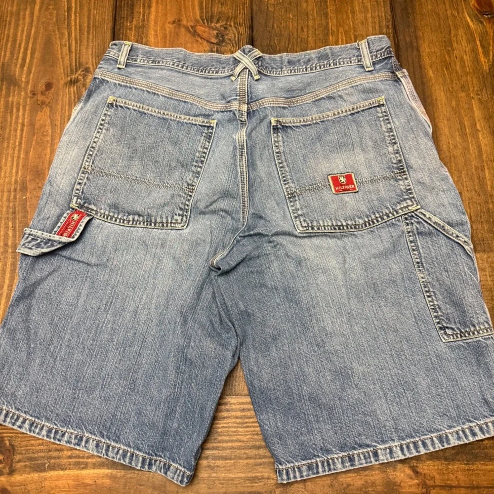 Tommy Hilfiger Carpenter Fit Denim Shorts Mens Size 36 Blue Distressed baggy Vtg